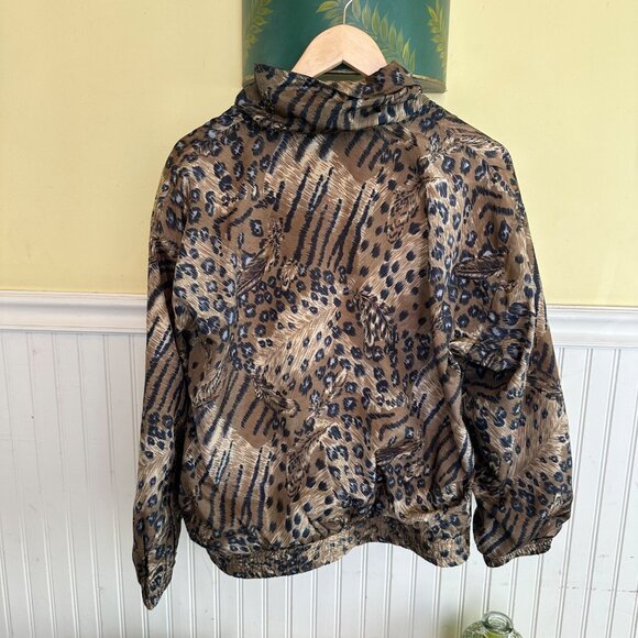 Vintage 90s EVR Leopard Print Jacket With Elastic Cuffs & Hem Size Large - Picture 2 of 6